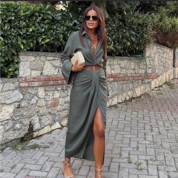 Zara Linen Blend Knotted Midi Skirt NWT - Picture 1 of 12